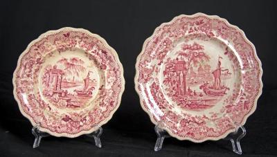 Plates - 6 pink & white Moorish pattern
