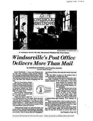 Hartford Courant article, 1983, closing of Windsorville Post Office (2 pages copy)