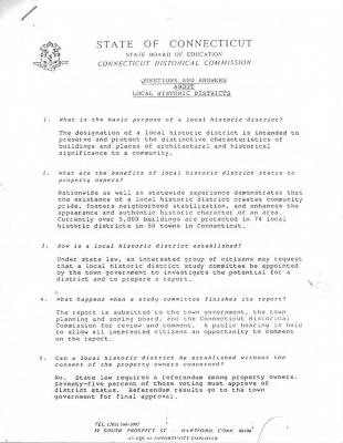 Historic District questions and answers from the State of Connecticut Historical Commission
3 pages