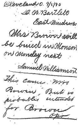 Note from Samuel Williamson to D W Bartlett (contents of Excelsior Diary)