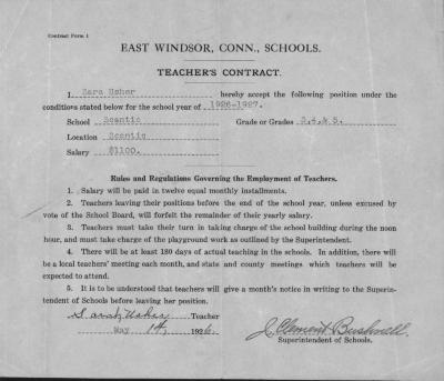 Teacher's Contract for Miss Sara Usher. May 4, 1926.