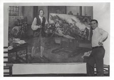 John Trumbull at Work on one of the canvasses "The Battle of Bunker Hill"