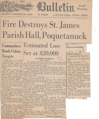 Coll. 002 Fold. 022 Doc. 011 Fire Destroys St. James Parish Hall, Poquetanuck
