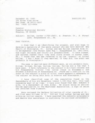 Letter seeking information about Luther Kallam
