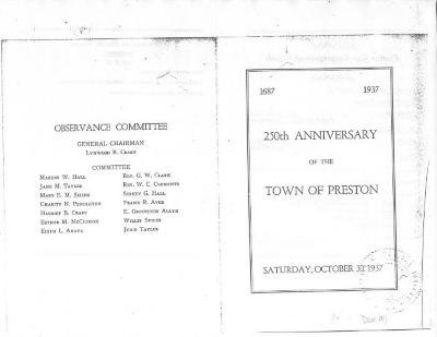 Program for 250th Anniversary of the Town of Preston