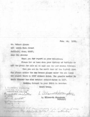 Letters: one carbon copy from L. Ellsworth Stoughton to Robert Alcorn. The other from Meade Alcorn to L. Ellsworth Stoughton.