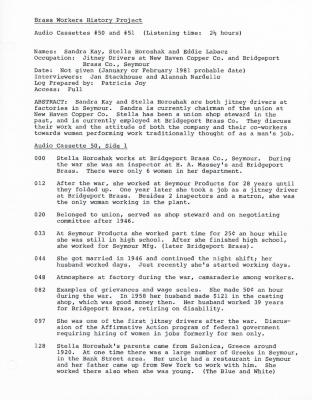 Oral history interview with Sandra Kay and  Stella Horoshak