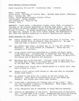 Oral history interview with Frank Keane