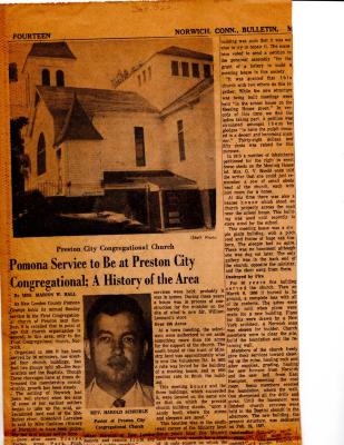 Pomona Service to Be at Preston City Congregational; A History of the Area