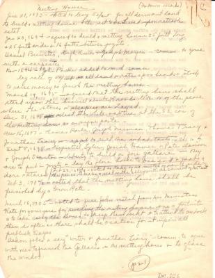 M. Hall's Notes on the Meeting House from Town Records
