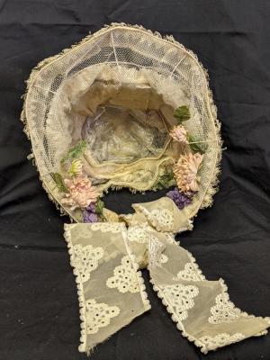 Costume, Hat - Wedding Bonnet with Cloth Flowers 