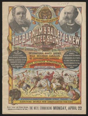 Courier: The Barnum and Bailey 15 New United Shows for Monday, April 22, 1889