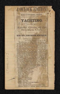 Newspaper: Article "Yachting" from Brooklyn Eagle listing Capt. Stratton (General Tom Thumb)