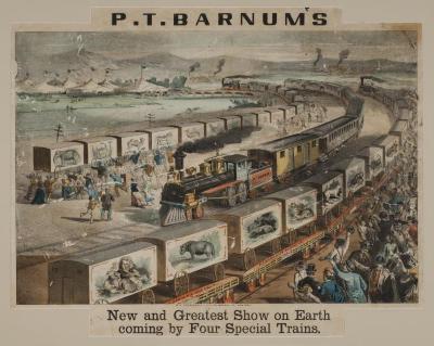 Lithograph: "P. T. Barnum's New and Greatest Show on Earth coming by Four Special Trains"