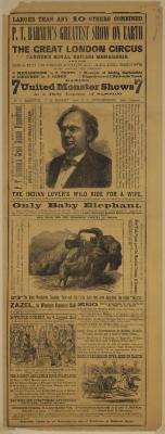 Advertisement: Handbill for "P.T. Barnum's Greatest Show on Earth, The Great London Circus, and Sanger's Royal British Menagerie 7 Monster Shows"