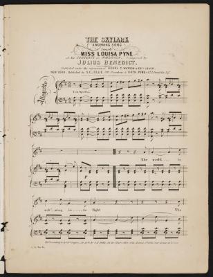 Sheet Music: "The Skylark: A Morning Song" composed by Julius Benedict