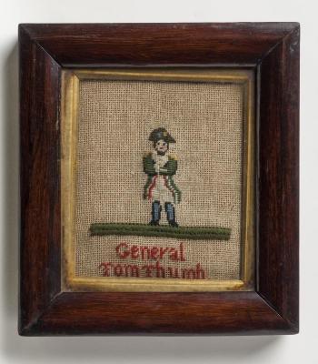 Textile: Needlework embroidered picture of "General Tom Thumb"