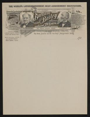 Stationery: Barnum and Bailey Greatest Show on Earth letterhead, circa 1900s