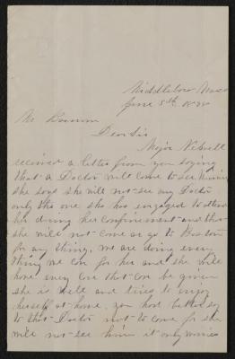 Letter: To P.T. Barnum from M. Lavinia Warren, June 5, 1878