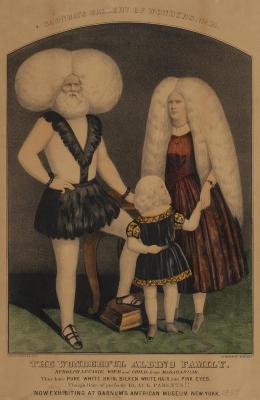 Print: "The Wonderful Albino Family, Rudolph Lucasie, Wife, and Child from Madagascar, Barnum's Wonder No. 14"