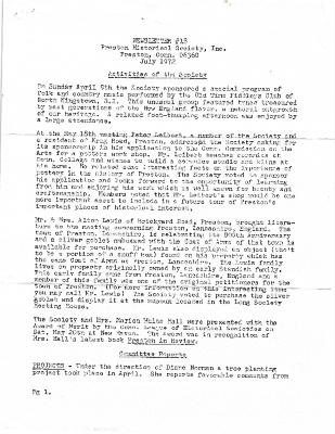 Preston Historical Society Newsletter July 1970
