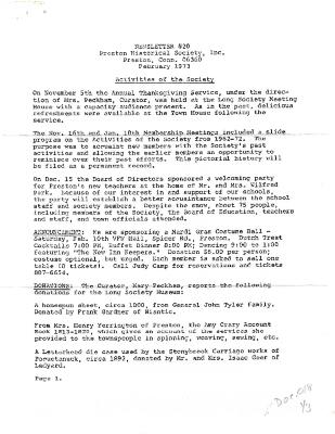 Coll. 003 Fold. 077 Doc. 018  Preston Historical Society Newsletter Feb. 1973
